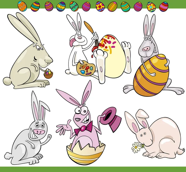 Easter bunnies set cartoon illustration — Stock Vector