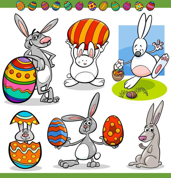 Easter bunnies set cartoon illustration — Stock Vector