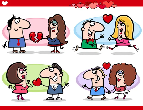 Valentijn koppels in de liefde cartoon set — Stockvector