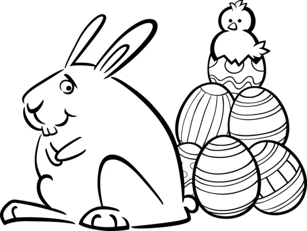 Conejito de Pascua y huevos para colorear página — Vector de stock
