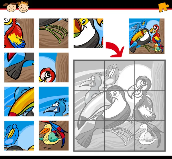 Jeu de puzzle oiseaux de dessin animé — Image vectorielle