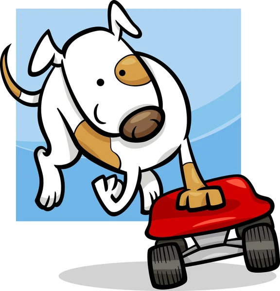 Hund auf Skateboard Cartoon Illustration — Stockvektor