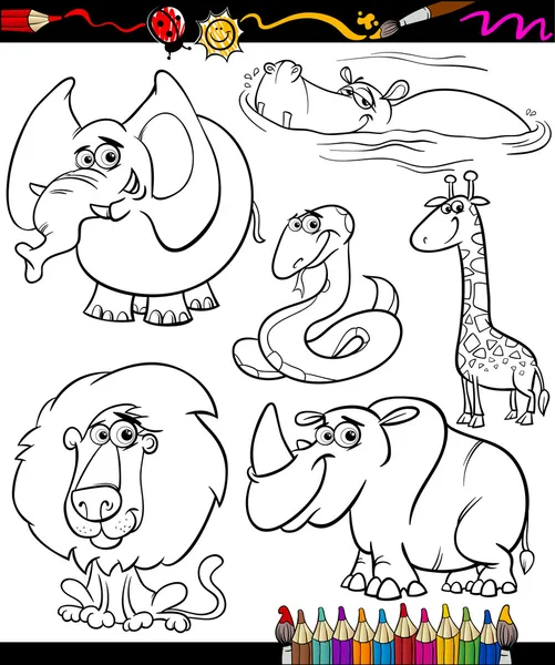 Animais de desenhos animados conjunto para colorir livro —  Vetores de Stock