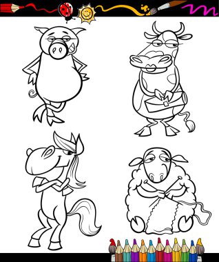 çiftlik hayvanları boyama kitabı için karikatür