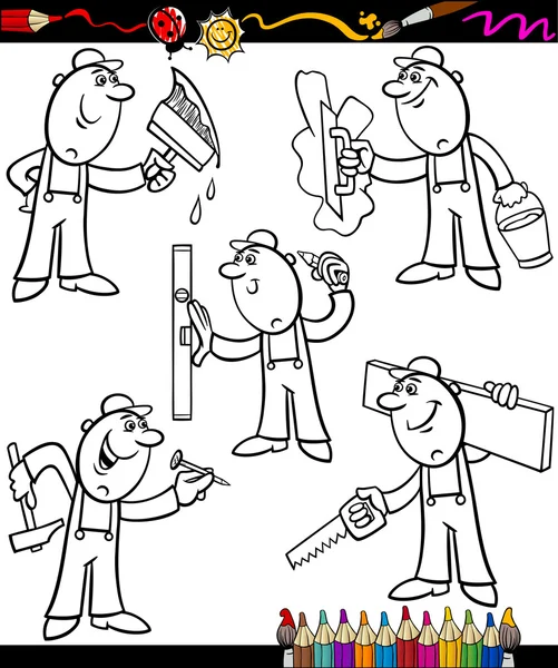 Trabajadores de dibujos animados conjunto para colorear libro — Archivo Imágenes Vectoriales