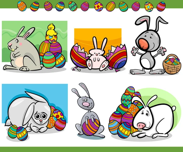 Easter themes set cartoon illustration — Stock Vector