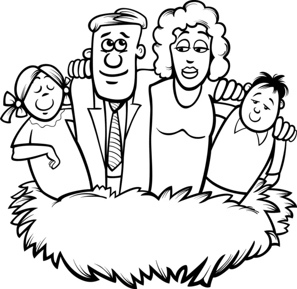 Familia nido dibujos animados para colorear página — Vector de stock