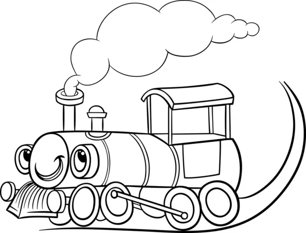 Cartoon locomotive or engine coloring page — Stock Vector
