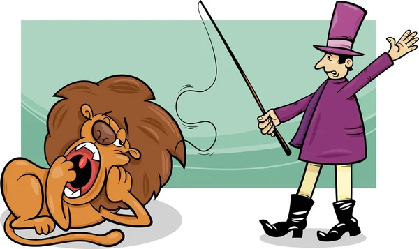 Domador e entediado leão desenhos animados —  Vetores de Stock