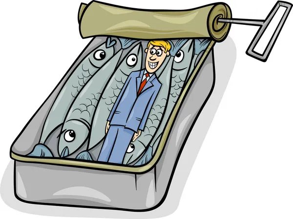 Imballato come sardine dicendo cartone animato — Vettoriale Stock