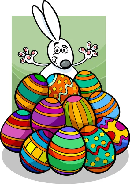 Conejito de Pascua y huevos ilustración de dibujos animados — Archivo Imágenes Vectoriales