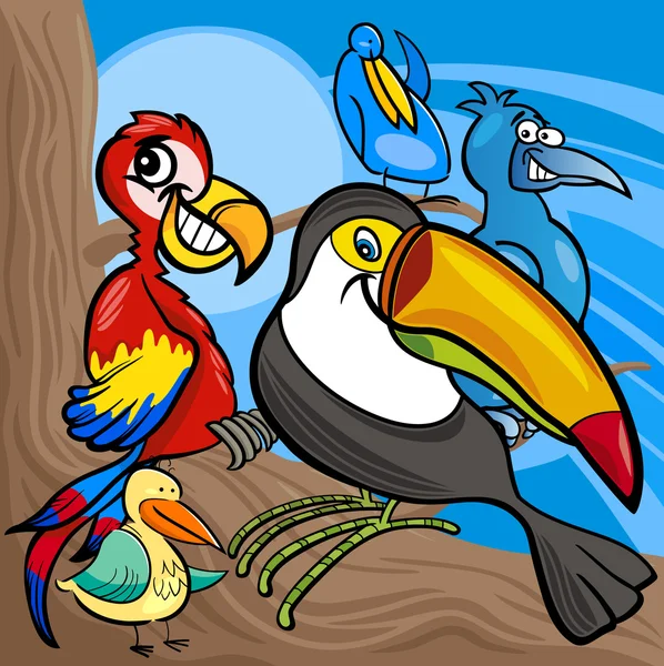 Lindo grupo de aves ilustración de dibujos animados — Vector de stock