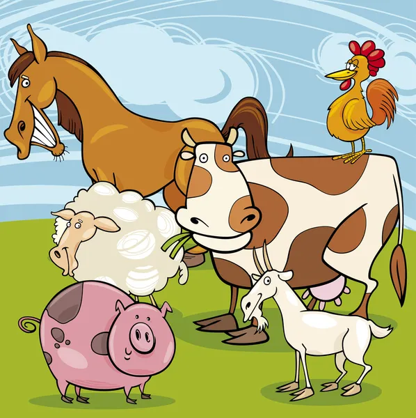 Animales de granja grupo de dibujos animados — Vector de stock