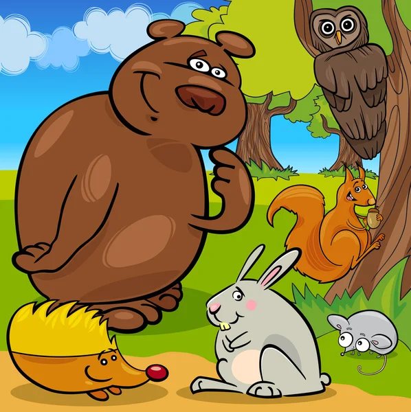 Bosque animales salvajes grupo de dibujos animados — Archivo Imágenes Vectoriales