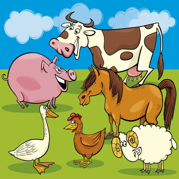 Kartun kelompok hewan ternak - Stok Vektor