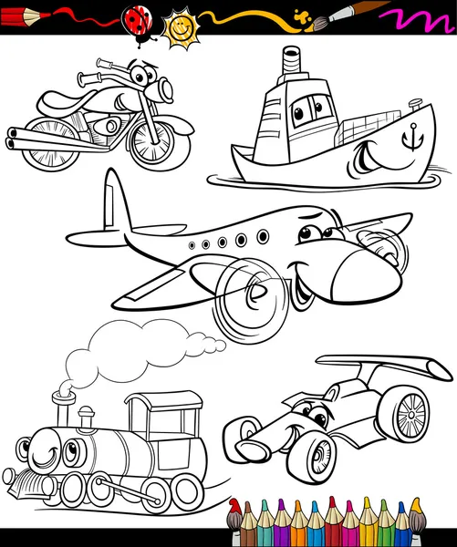 Juego de transporte para colorear libro — Vector de stock