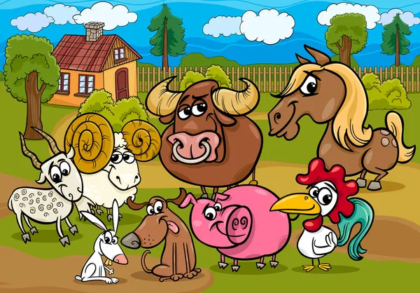 Boerderij dieren groep cartoon afbeelding — Stockvector