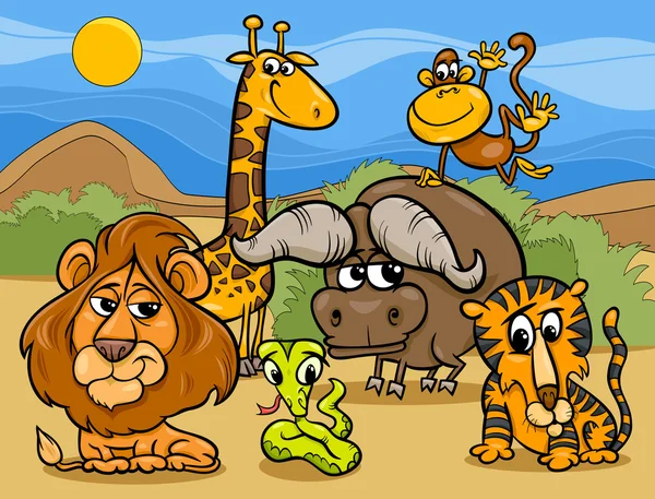 Animal sauvage groupe dessin animé illustration — Image vectorielle