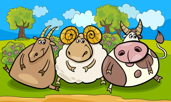 Ilustrasi kelompok kartun hewan ternak - Stok Vektor