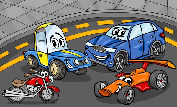 Autos Fahrzeuge Gruppe Cartoon Illustration — Stockvektor