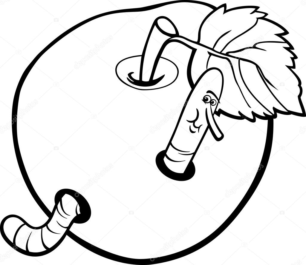 apple with worm coloring page