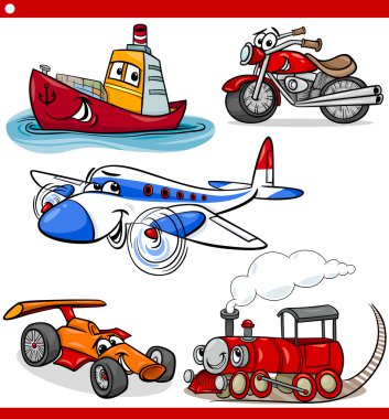 funny cartoon vehicles and cars set