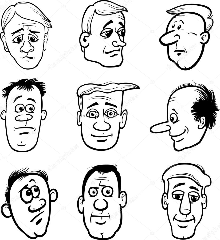 cartoon men characters heads set