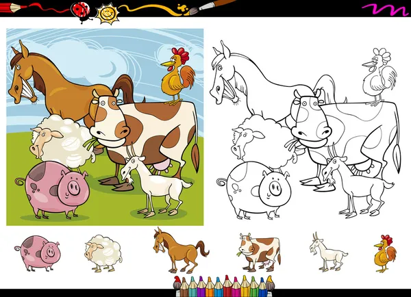Animales de granja dibujos animados para colorear conjunto de página — Archivo Imágenes Vectoriales