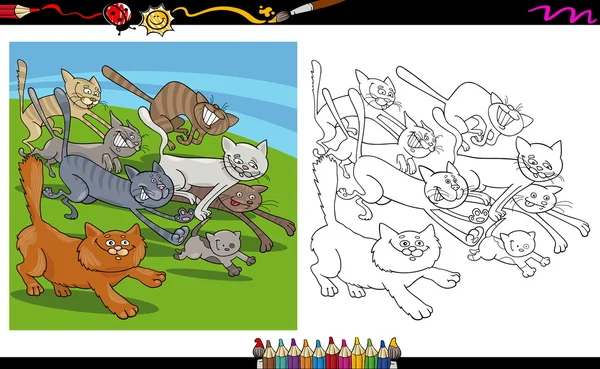 Běžící kreslené kočky zbarvení stránky — Stockový vektor