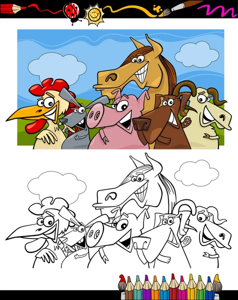 Animais de fazenda desenhos animados para colorir livro — Vetor de Stock
