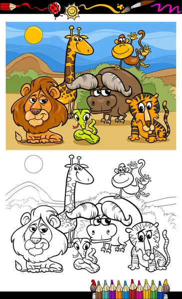 Cartoon wild animals coloring page — Stock Vector