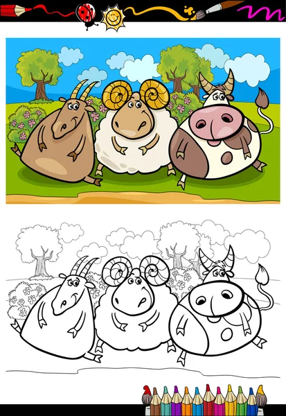 Cartoon landbouwhuisdieren kleurplaten pagina — Stockvector