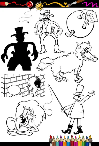 Χαρακτήρες κινουμένων σχεδίων που για το βιβλίο ζωγραφικής — Διανυσματικό Αρχείο