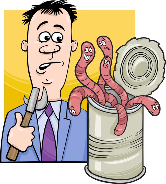 Open can of worms saying cartoon — Stock Vector