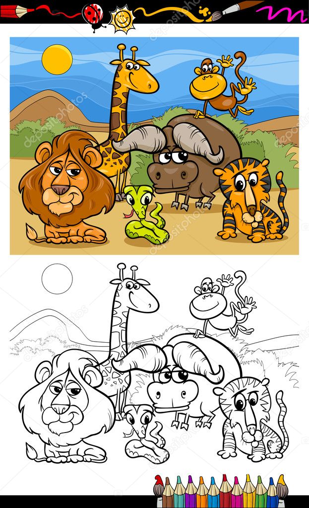 cartoon wild animals coloring page