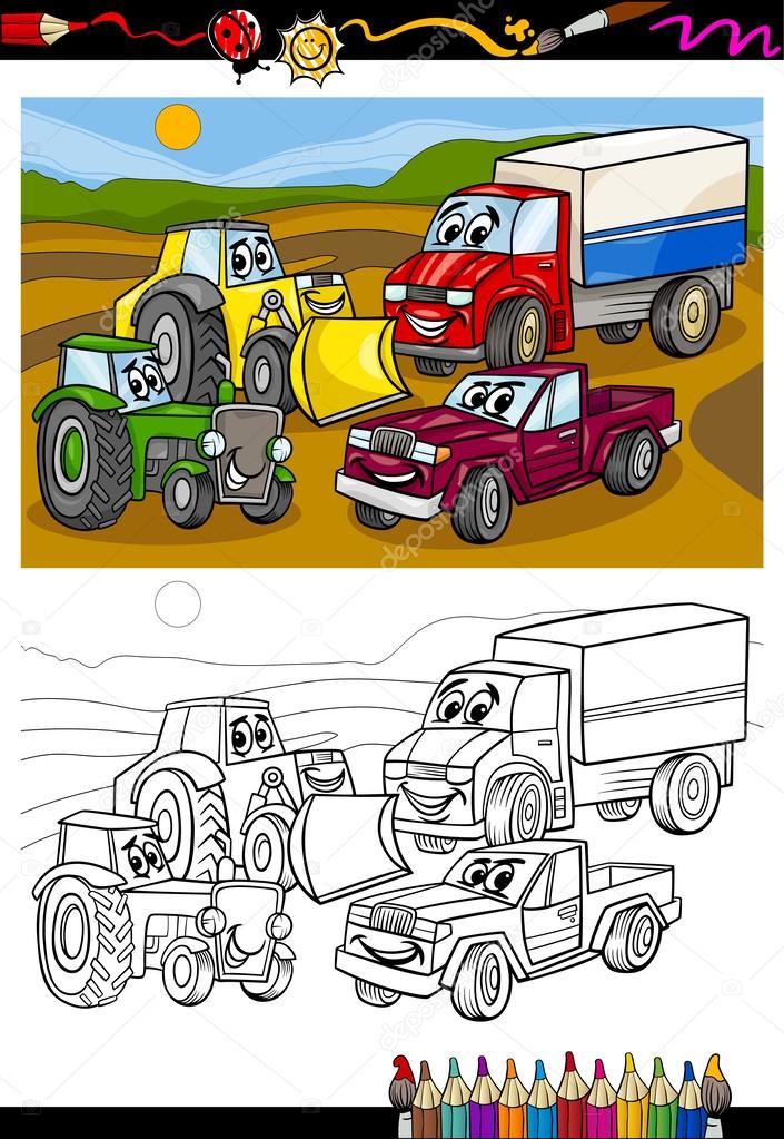 cartoon cars and trucks for coloring book
