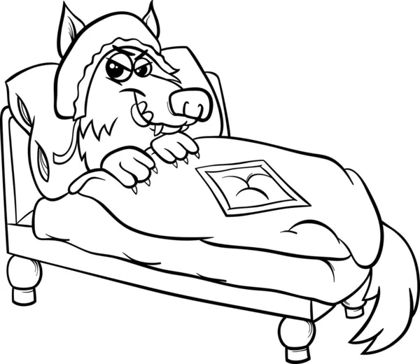 Поганий вовк у ліжку розмальовка сторінка — стоковий вектор