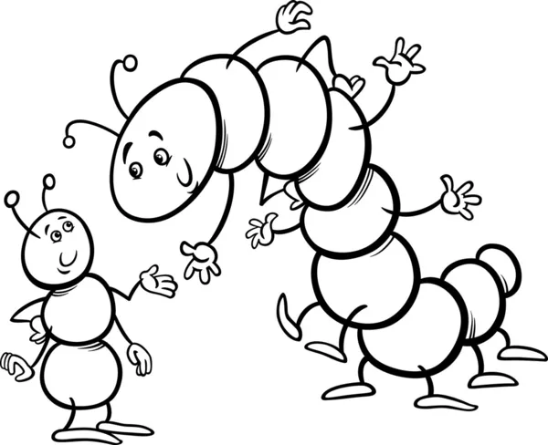 Ant and caterpillar coloring page — Stock Vector