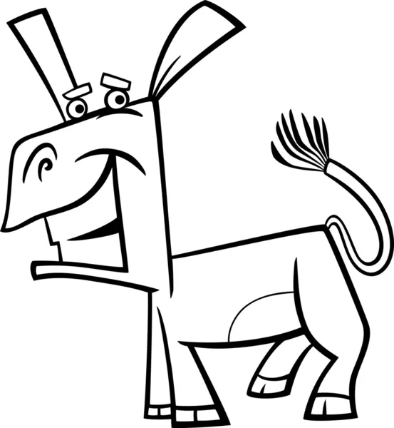 Divertido burro dibujos animados para colorear página — Vector de stock