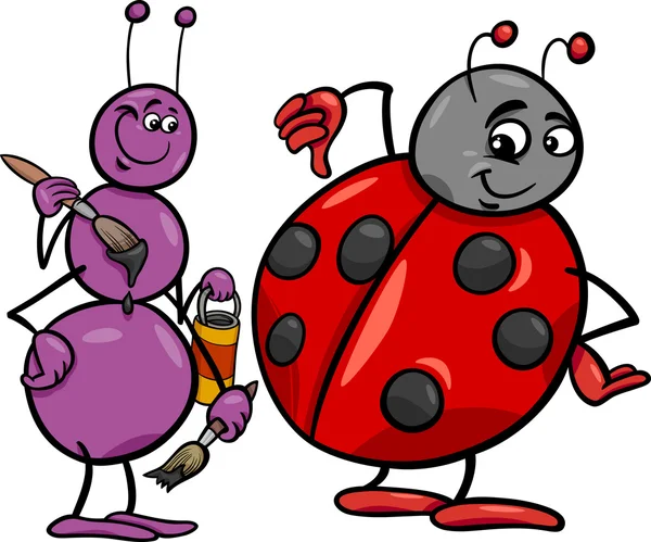 Ant en lieveheersbeestje cartoon afbeelding — Stockvector