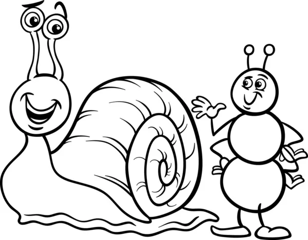 Ant and snail coloring page — Stock Vector