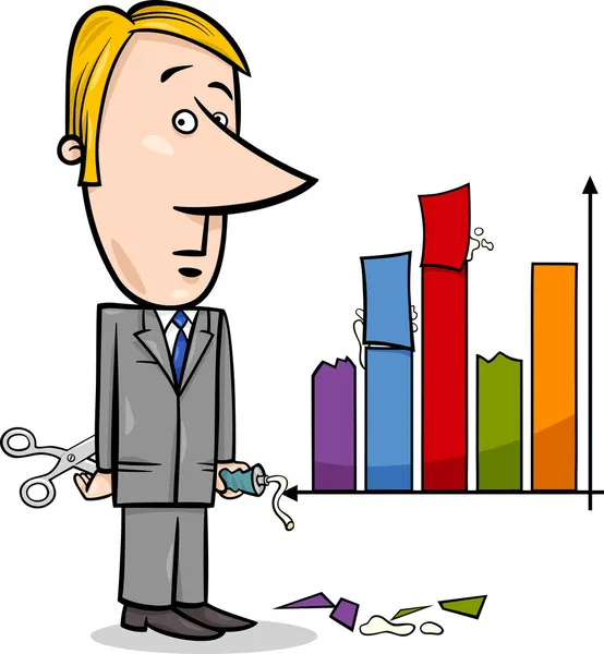 Homem de negócios e dados gráficos cartoon — Vetor de Stock