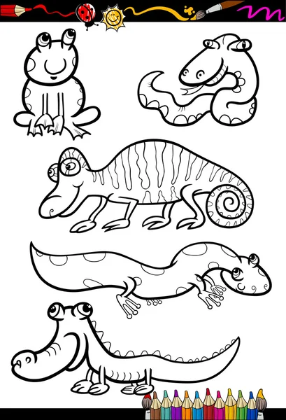 Animais de desenhos animados conjunto para colorir livro — Vetor de Stock