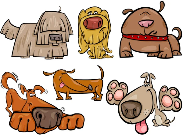 Engraçado cães conjunto desenho animado ilustração —  Vetores de Stock