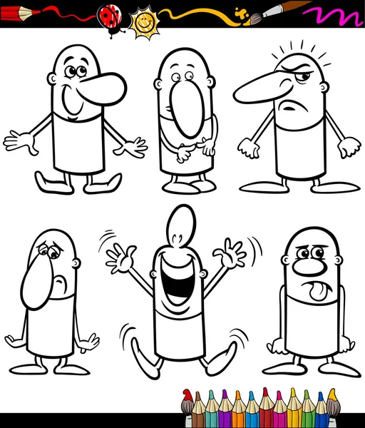 Émotions de dessin animé fixé pour le livre à colorier — Image vectorielle