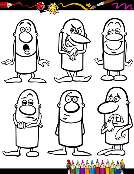 Cartoon emotions set for coloring book — Stock Vector