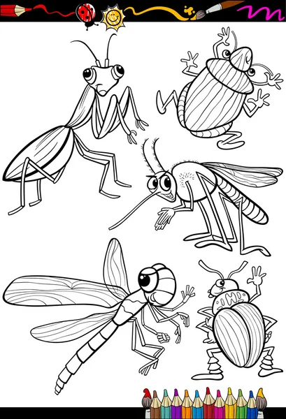 Insectos de dibujos animados conjunto para colorear libro — Archivo Imágenes Vectoriales