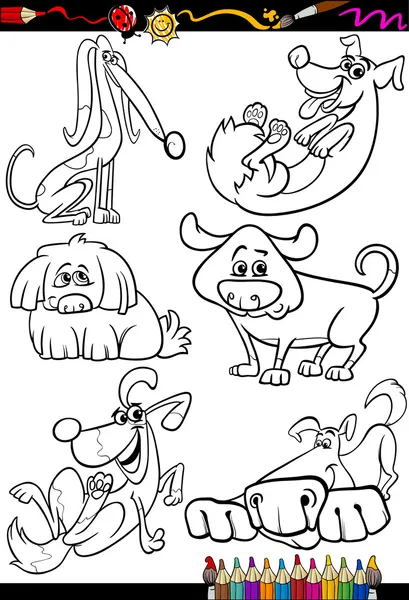 Jeu de chiens de dessin animé pour livre à colorier — Image vectorielle