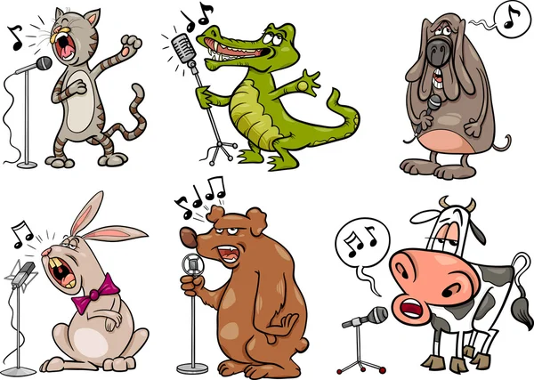 Singing animals set cartoon illustration — Stock Vector