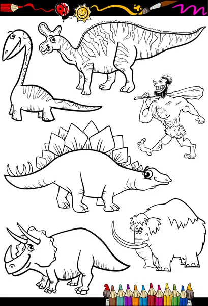 Prehistoric set for coloring book — Stock Vector